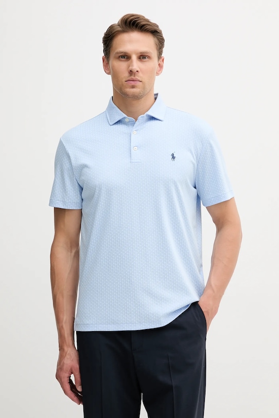 Памучна тениска с яка Polo Ralph Lauren вталена син 710971062