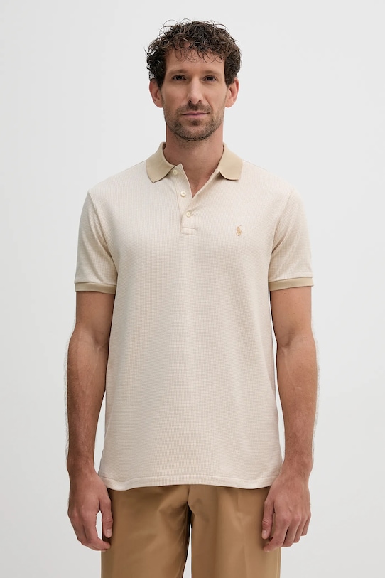 Βαμβακερό μπλουζάκι πόλο Polo Ralph Lauren κανονικό μπεζ 710974270