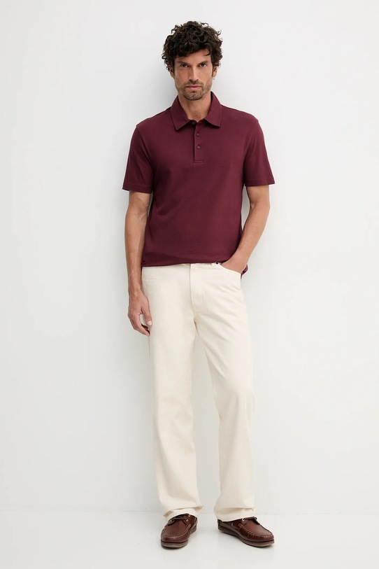 BOSS polo z dodatkiem jedwabiu BECKHAM X BOSS 50554093 bordowy AW25
