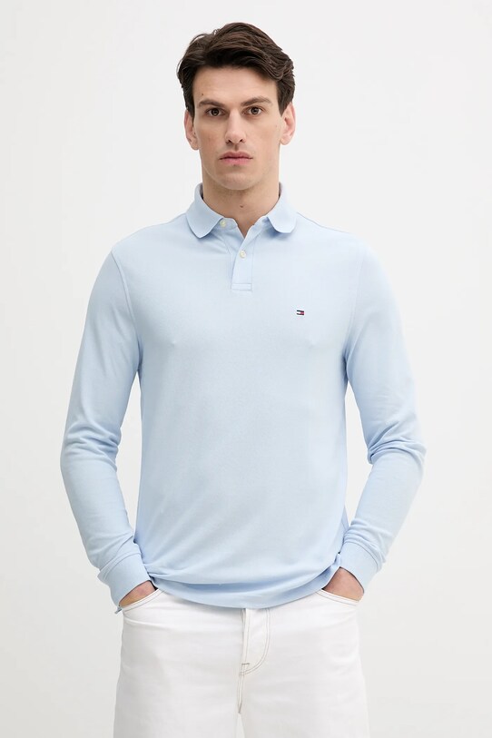 Tričko s dlhým rukávom Tommy Hilfiger jednofarebný modrá MW0MW20183