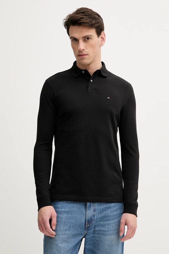 Tričko s dlhým rukávom Tommy Hilfiger jednofarebný čierna MW0MW20183