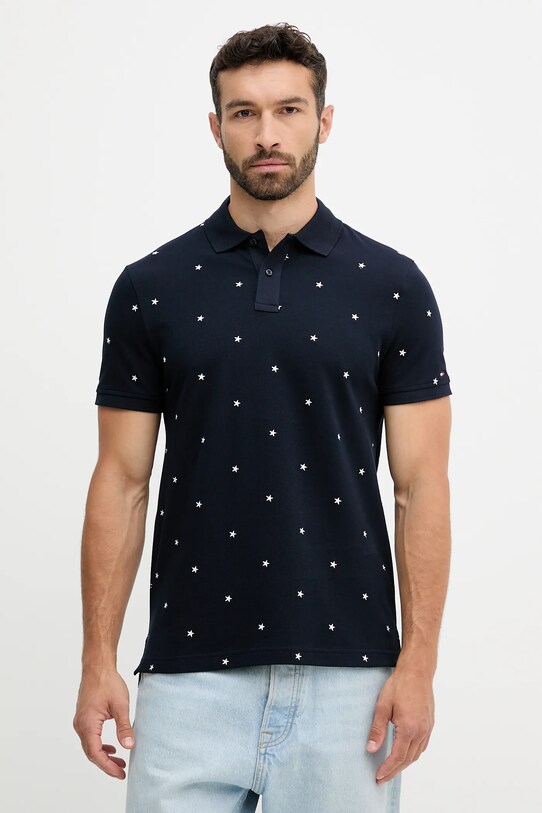Тениска с яка Tommy Hilfiger щампа тъмносин MW0MW39835