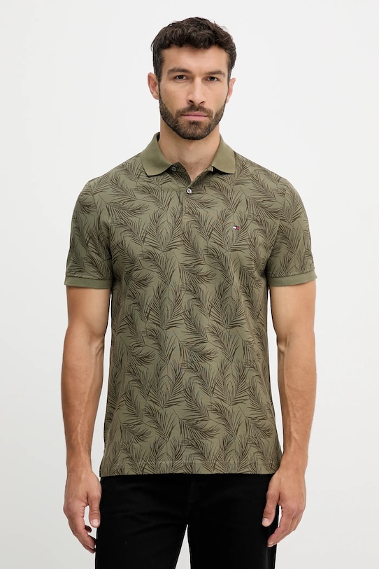 Tommy Hilfiger polo bawełniane wzorzyste zielony MW0MW40680