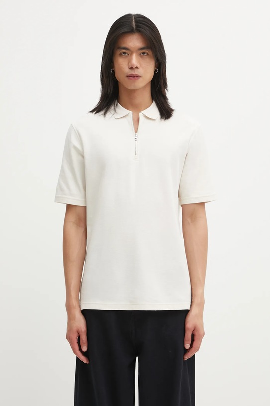 Samsoe Samsoe polo bawełniane SAMAC gładkie beżowy M25200033