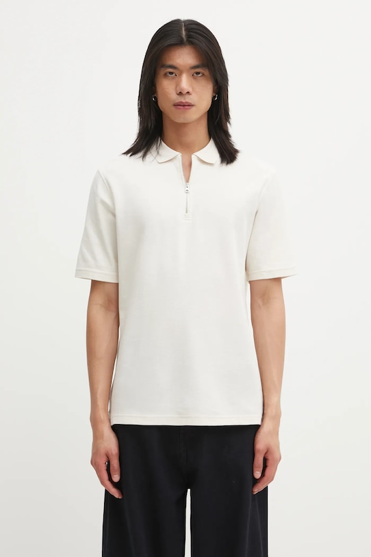 Samsoe Samsoe polo bawełniane SAMAC gładkie beżowy M25200033