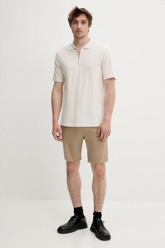 Samsoe Samsoe polo bawełniane SAMAC M25200033 beżowy AW25