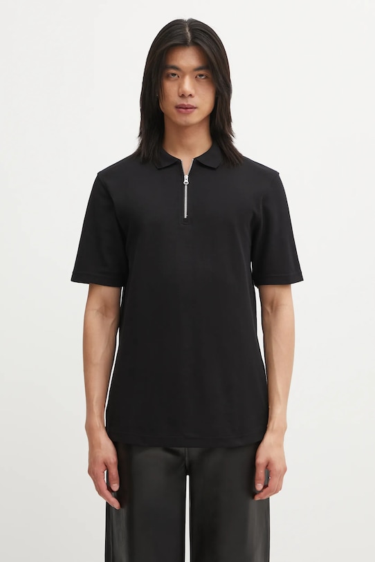 Samsoe Samsoe polo bawełniane SAMAC gładkie czarny M25200033