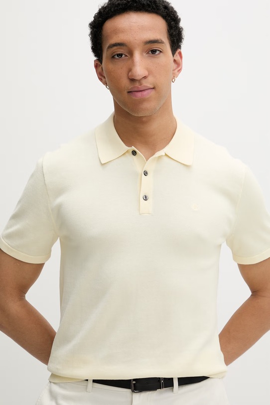 Calvin Klein Πλεκτό μπλουζάκι πόλο ανδρικό βαμβακερό κίτρινο LV04LC326G