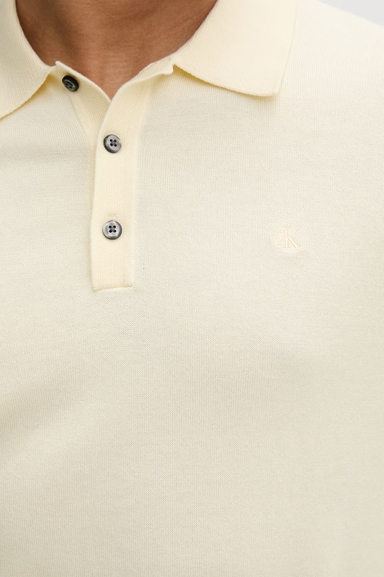 Calvin Klein Πλεκτό μπλουζάκι πόλο ανδρικό βαμβακερό LV04LC326G κίτρινο