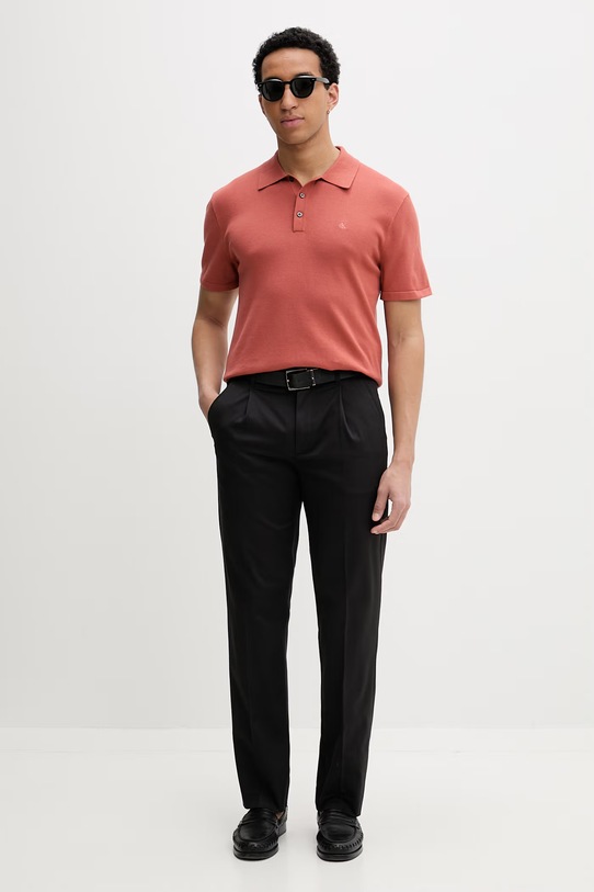 Calvin Klein Πλεκτό μπλουζάκι πόλο ανδρικό βαμβακερό LV04LC326G πορτοκαλί SS26