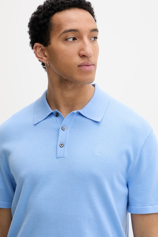 Calvin Klein Πλεκτό μπλουζάκι πόλο ανδρικό βαμβακερό μπλε LV04LC326G