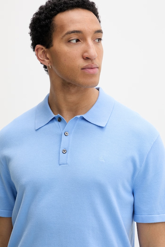 Calvin Klein Πλεκτό μπλουζάκι πόλο ανδρικό βαμβακερό μπλε LV04LC326G