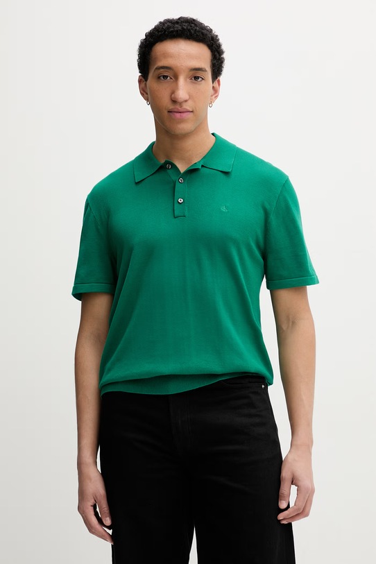 Calvin Klein πλεκτό μπλουζάκι πόλο Ανδρικό βαμβακερό πράσινο LV04LC326G