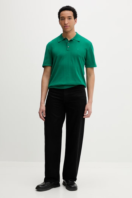 Calvin Klein πλεκτό μπλουζάκι πόλο Ανδρικό βαμβακερό LV04LC326G πράσινο SS26