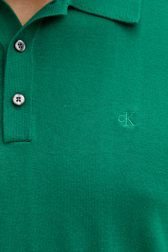 Calvin Klein πλεκτό μπλουζάκι πόλο Ανδρικό βαμβακερό LV04LC326G πράσινο