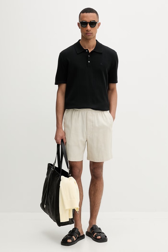 Calvin Klein Πλεκτό μπλουζάκι πόλο Ανδρικό βαμβακερό LV04LC326G μαύρο SS26