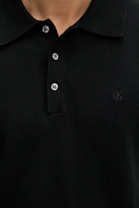 Calvin Klein Πλεκτό μπλουζάκι πόλο Ανδρικό βαμβακερό LV04LC326G μαύρο