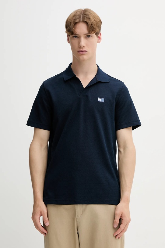Polo tričko Tommy Jeans hladký námořnická modř DM0DM21657