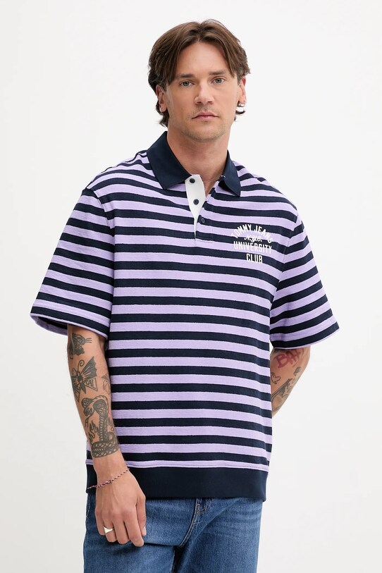Tommy Jeans polo de bumbac cu modele violet DM0DM21786