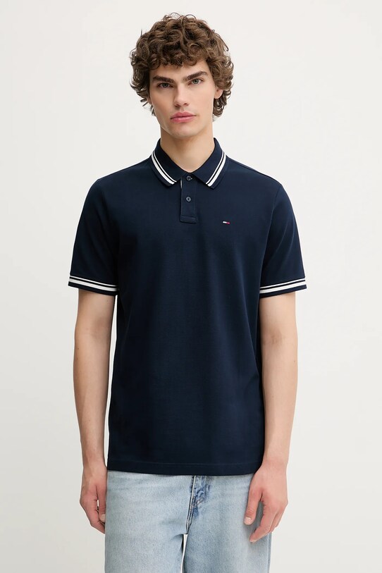 Памучна тениска с яка Tommy Jeans стандартна тъмносин DM0DM21846