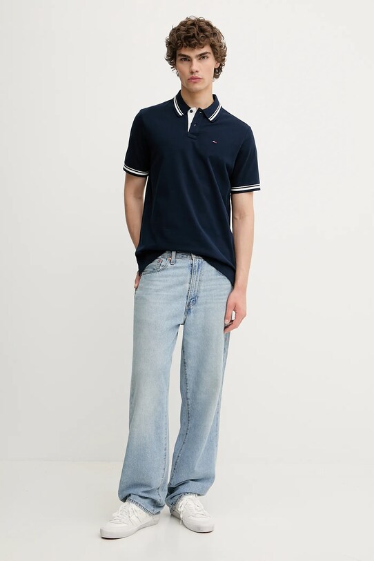 Памучна тениска с яка Tommy Jeans DM0DM21846 тъмносин AW25