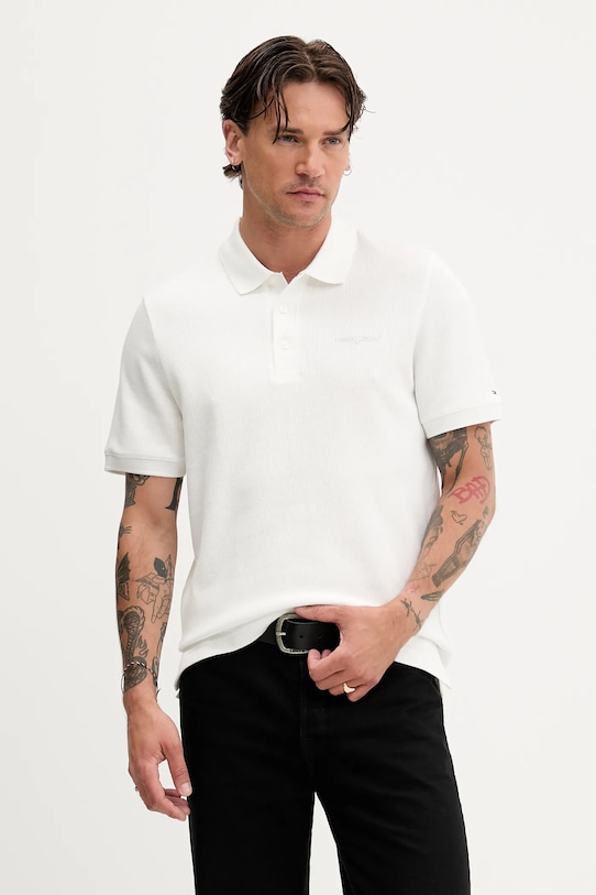 Bavlnené polo tričko Tommy Jeans jednofarebný biela DM0DM21935