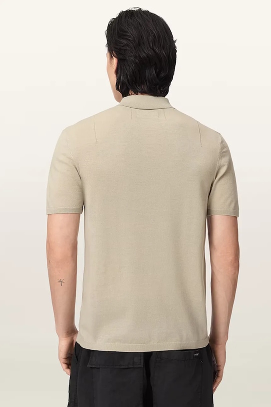 AllSaints polo męskie wełniane MODE M086KB beżowy AW25