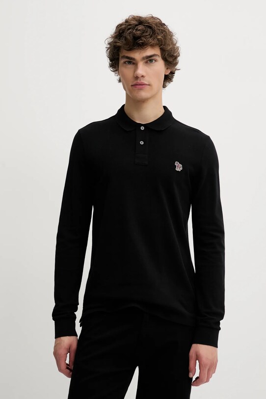 Bavlnené tričko s dlhým rukávom PS Paul Smith jednofarebný čierna M2R.410S.PZEBRA