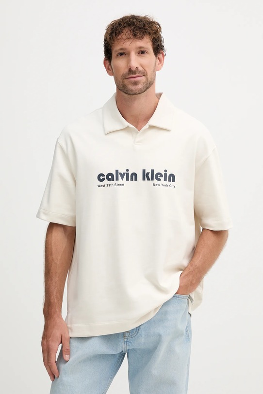 Тениска с яка Calvin Klein Jeans свободна бежов LV04RC243G