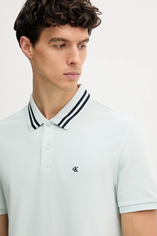 Памучна тениска с яка Calvin Klein Jeans LV04RC276G син