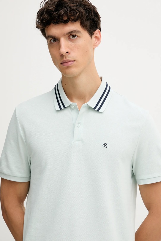 Памучна тениска с яка Calvin Klein Jeans тюркоазен LV04RC276G