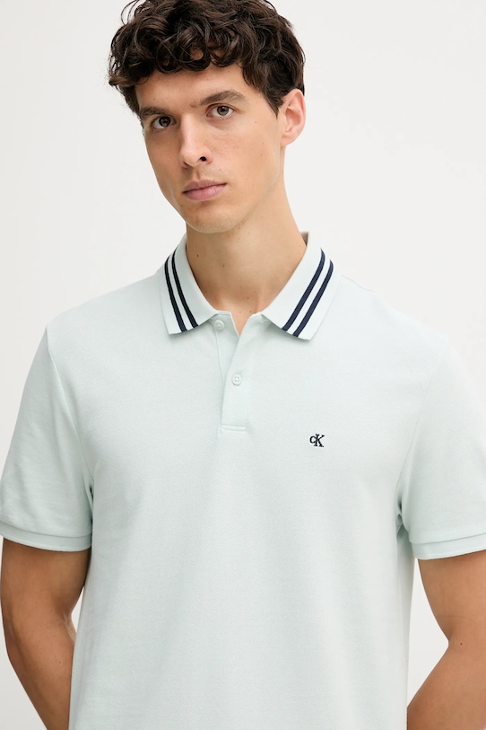 Памучна тениска с яка Calvin Klein Jeans тюркоазен LV04RC276G