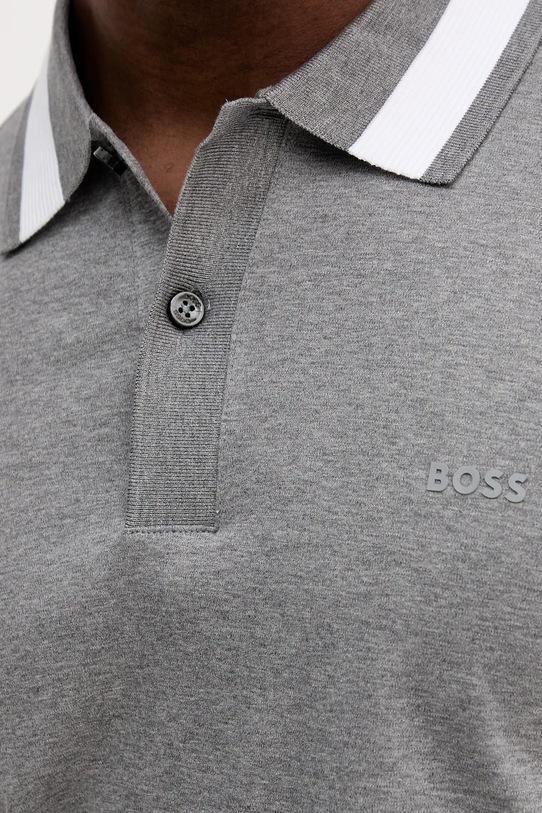 Памучна тениска с яка BOSS 50543865 сив