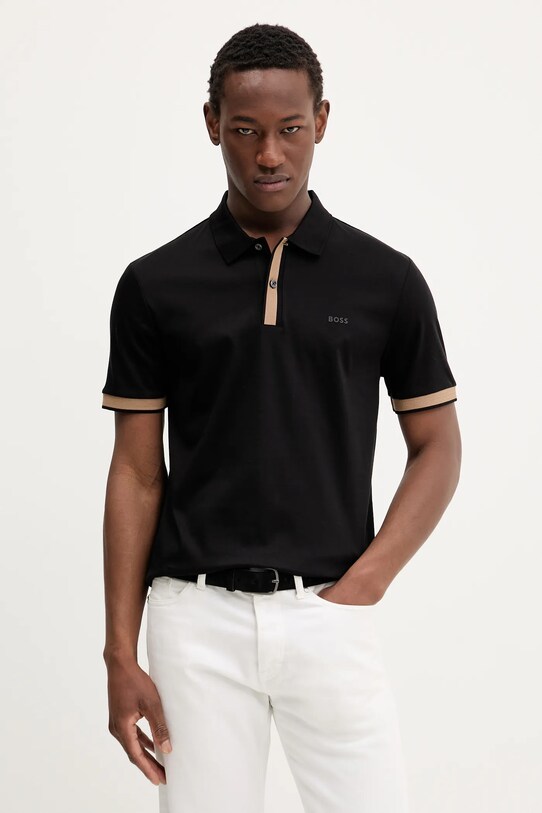 BOSS polo bawełniane bawełna czarny 50543865