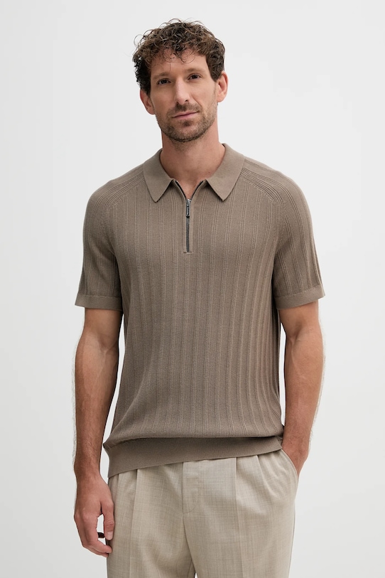 Pamučna polo majica Michael Kors bez uzorka smeđa CT560GT469