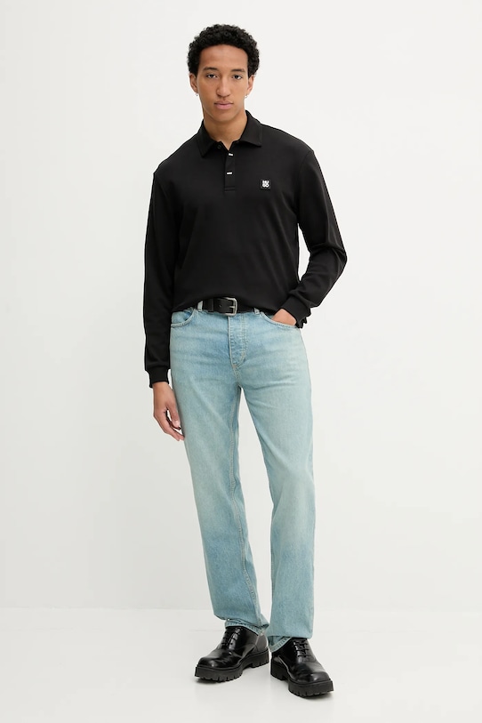 HUGO longsleeve bawełniany 50542578 czarny AW25