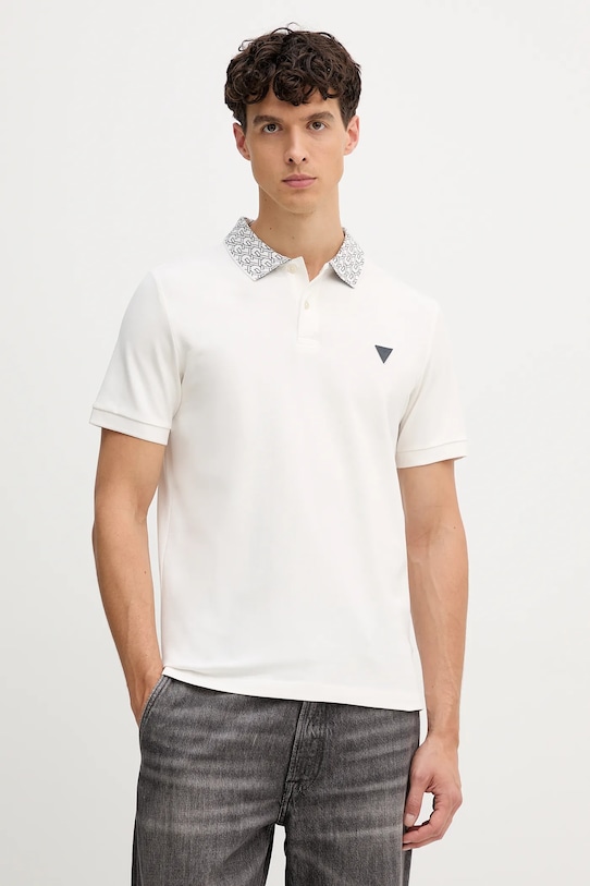 Тениска с яка Guess LYLE вталена бежов M5YP60.K7O64