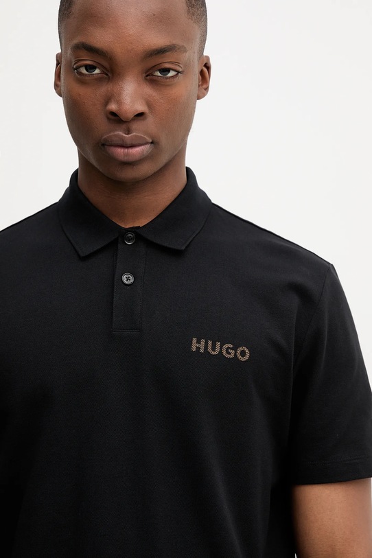 Βαμβακερό μπλουζάκι πόλο HUGO μαύρο 50542830