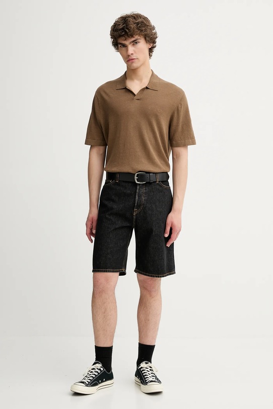 Les Deux polo lniane Emmanuel 1000033 brązowy AW25