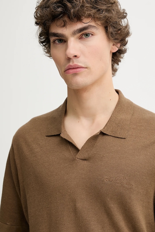 Les Deux polo lniane Emmanuel brązowy 1000033