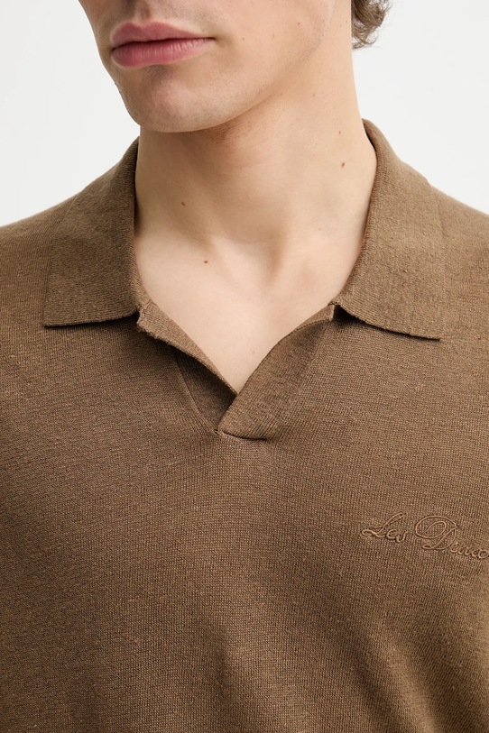 Les Deux polo lniane Emmanuel 1000033 brązowy