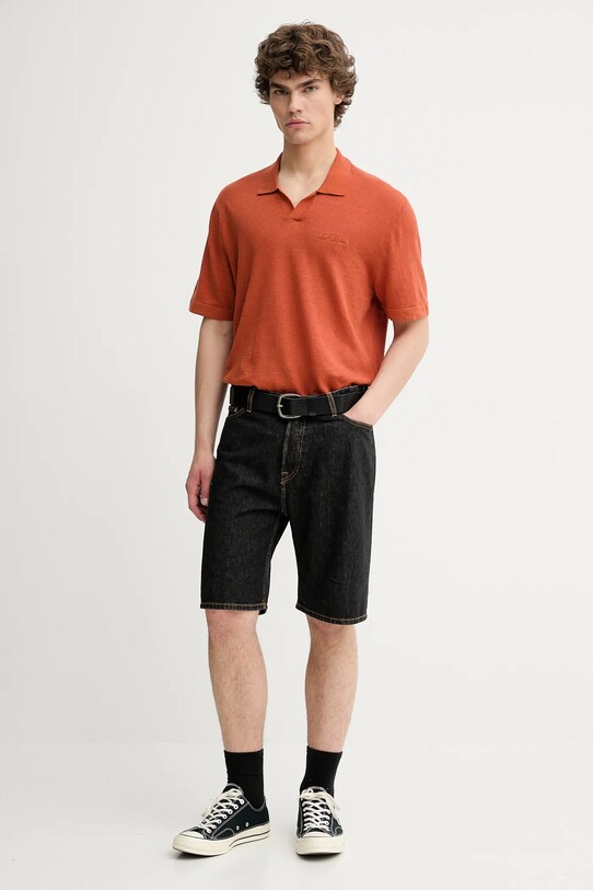 Les Deux polo lniane 1000033 pomarańczowy AW25