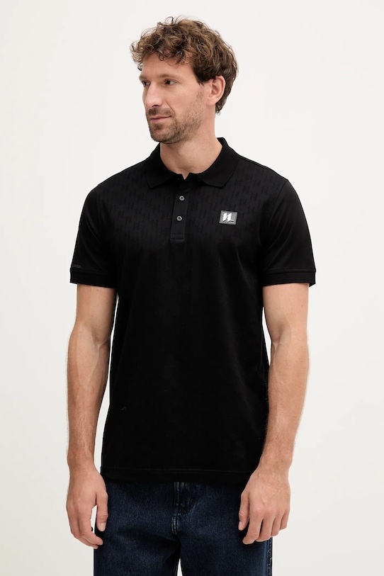 Karl Lagerfeld polo bawełniane wzorzyste czarny 554201.745006