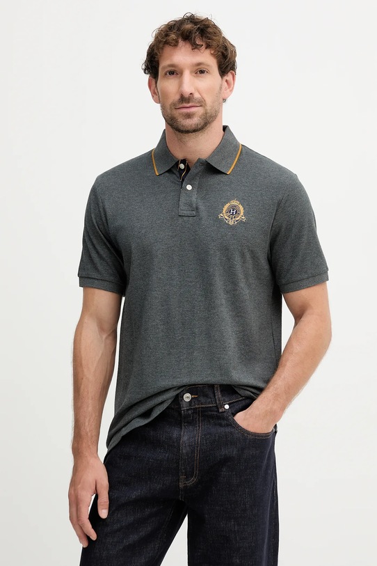 Bavlněné polo tričko Hackett London nášivka šedá HM5600031