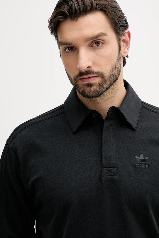adidas Originals pamut hosszúujjú Rugby Polo fekete JY1401