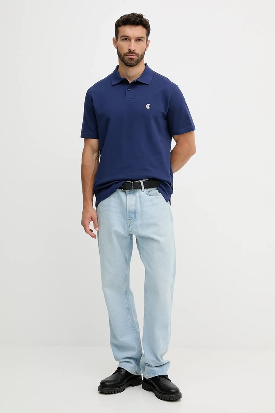 Just Cavalli polo bawełniane 79OAGT06.CJ506 granatowy AW25