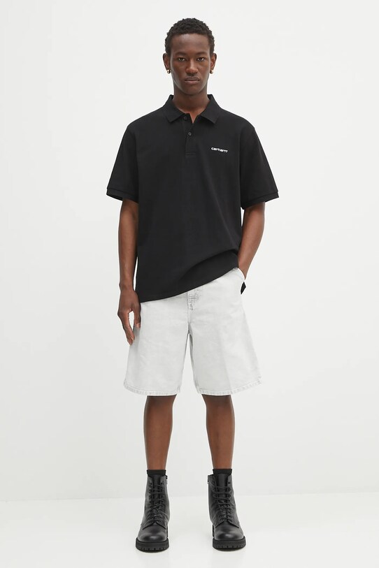 Carhartt WIP polo bawełniane S/S Carhartt Script I035231.0D2XX czarny