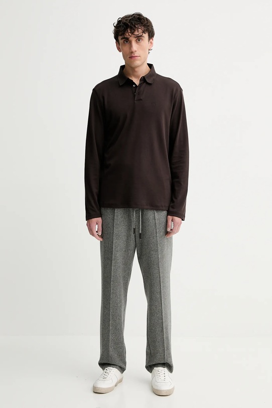 Βαμβακερή μπλούζα με μακριά μανίκια Calvin Klein LV040EM909 καφέ AW25