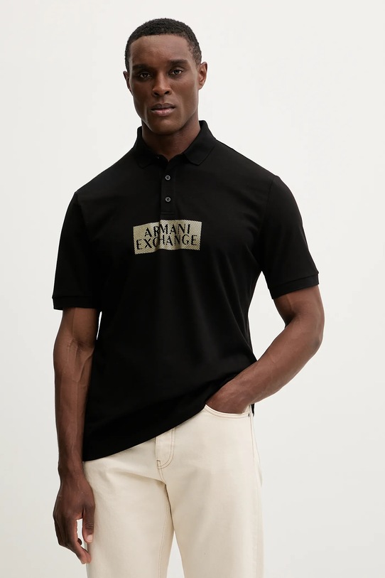Armani Exchange polo bawełniane nadruk czarny XM001885.AF13026