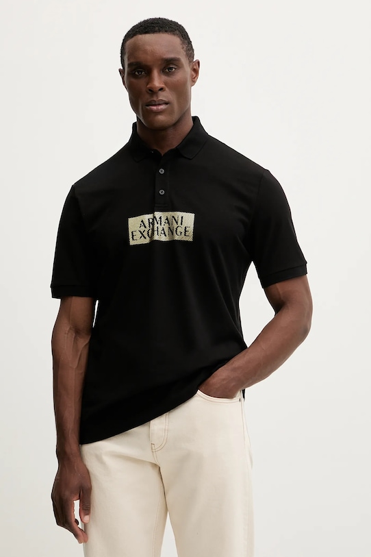 Armani Exchange polo bawełniane nadruk czarny XM001885.AF13026